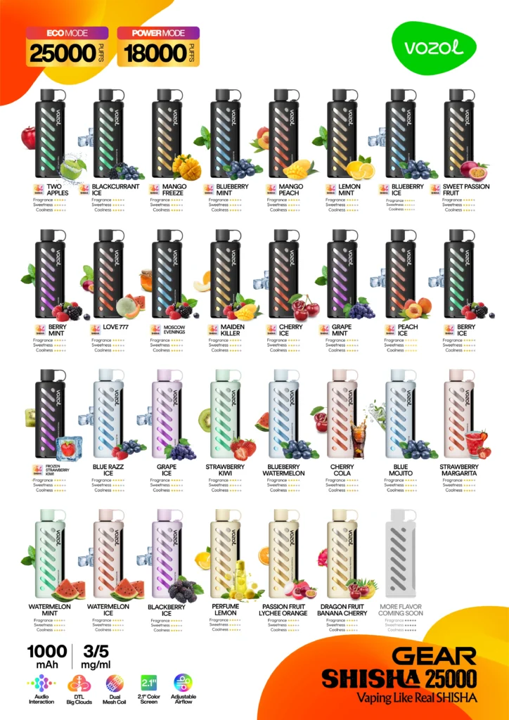 Vozol Gear Shisha 25K Whoelsale garšu saraksts