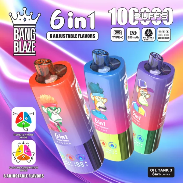 Bang Blaze 100K Vape vairumtirdzniecība – LED displejs, 850 mAh akumulators, Type-C uzlāde, MOQ 50 gab.