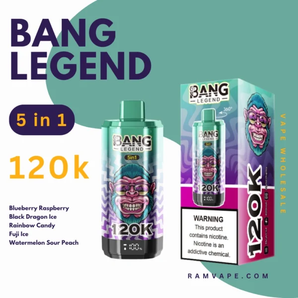 Bang legend 120k Vairumtirdzniecības Vape Mellenes ķirsis, Melns drakona ledus, Varavīksnes konfekte, Fuji ledus, Arbūzs skābais persiks