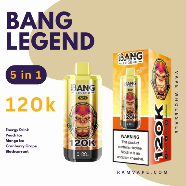 Bang legend 120k Vairumtirdzniecības Vape Enerģijas dzēriens, Persiku ledus, Mango ledus, Cranberry vīģe, Melno jāņogu ledus