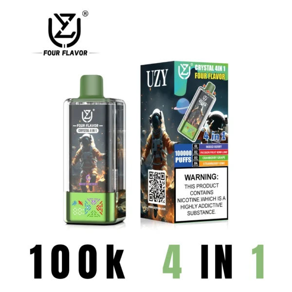 UZY 100K Εισπνοές 4 σε 1 Χονδρική Πώληση Ατμοποιητών μιας Χρήσης Κρυστάλλινη Σχεδίαση LED Οθόνη 2% 5% Νικοτίνη Μιξ Μπέρι, Φρούτο του Πάθους Ακτινίδιο Λάιμ, Κράνμπερι Σταφύλι, Φράουλα Ακτινίδιο