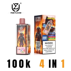 UZY 100K Εισπνοές 4 σε 1 Χονδρική Πώληση Ατμοποιητών μιας Χρήσης Κρυστάλλινη Σχεδίαση LED Οθόνη 2% 5% Νικοτίνη Ροδάκινο Παγωτό, Μύρτιλο Κεράσι, Ενεργειακό Ποτό, Καρπούζι Λίτσι