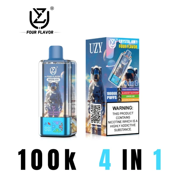 UZY 100K Αναπνοές 4 σε 1 Χειροκίνητο Αποσπώμενο Ατμιστικό Συσκευή Χονδρική Διαφανές Σχέδιο Οθόνη LED 2% 5% Νικοτίνη Ροδάκινο Μάνγκο Ανανά , Μύρτιλο Ροδάκινο , Λεμόνι Λάιμ , Καρπούζι Μπουμπουγκάκι