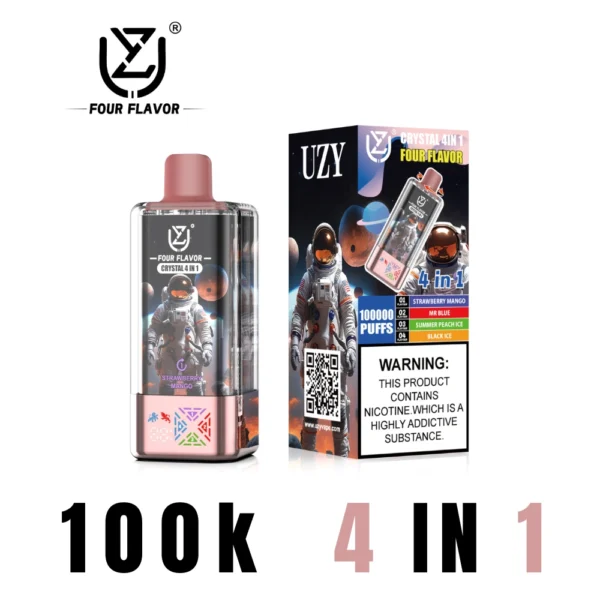 UZY 100K Εισπνοές 4 σε 1 Χονδρική Πώληση Ατμοποιητών μιας Χρήσης Κρυστάλλινη Σχεδίαση LED Οθόνη 2% 5% Νικοτίνη Φράουλα Μάνγκο, Mr Blue, Summer Peach Ice, Black Ice