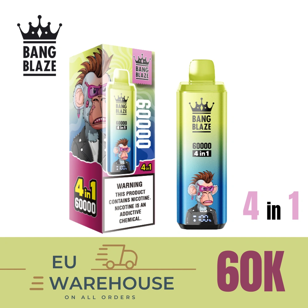 Bang Blaze 60K vape mayorista – opciones de nicotina 0% a 5%, MOQ 50 unidades, stock en la UE