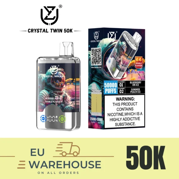 UZY Crystal Twin 50K vape jetable – 50 000 bouffées, système de double saveur, stock entrepôt France