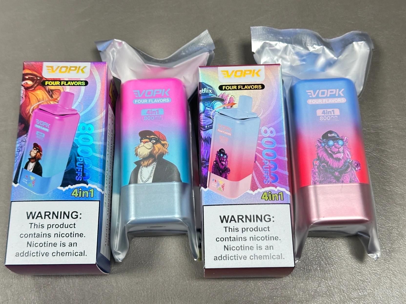 VOPK 4em1 80000 Puffs Vape Dispositivo Descartável Atacado 4 Sabores Alternáveis