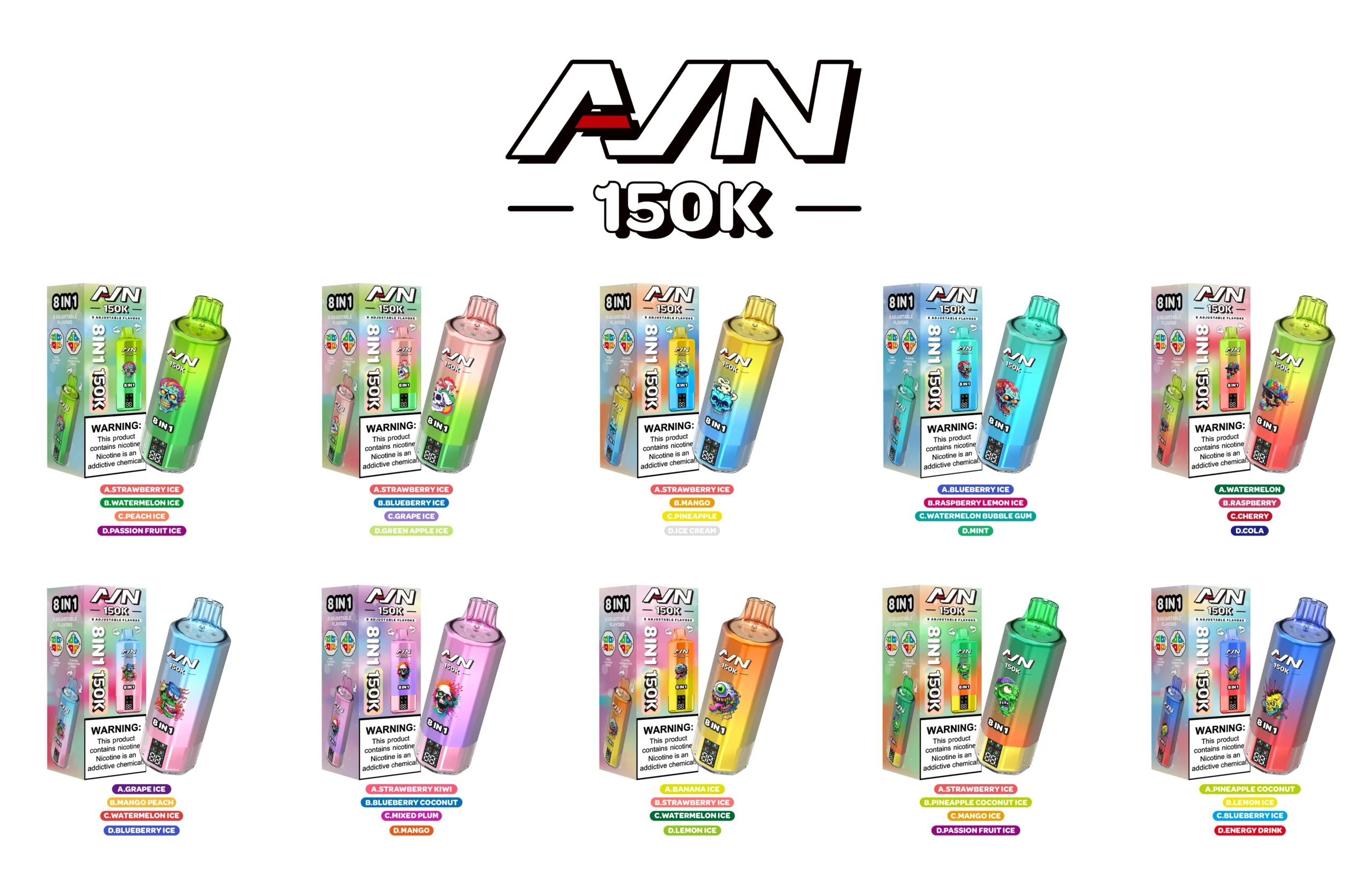 AIM AVN 150K Puff 8 in 1 Vape usa e getta all'ingrosso con schermo LED e coil in mesh
