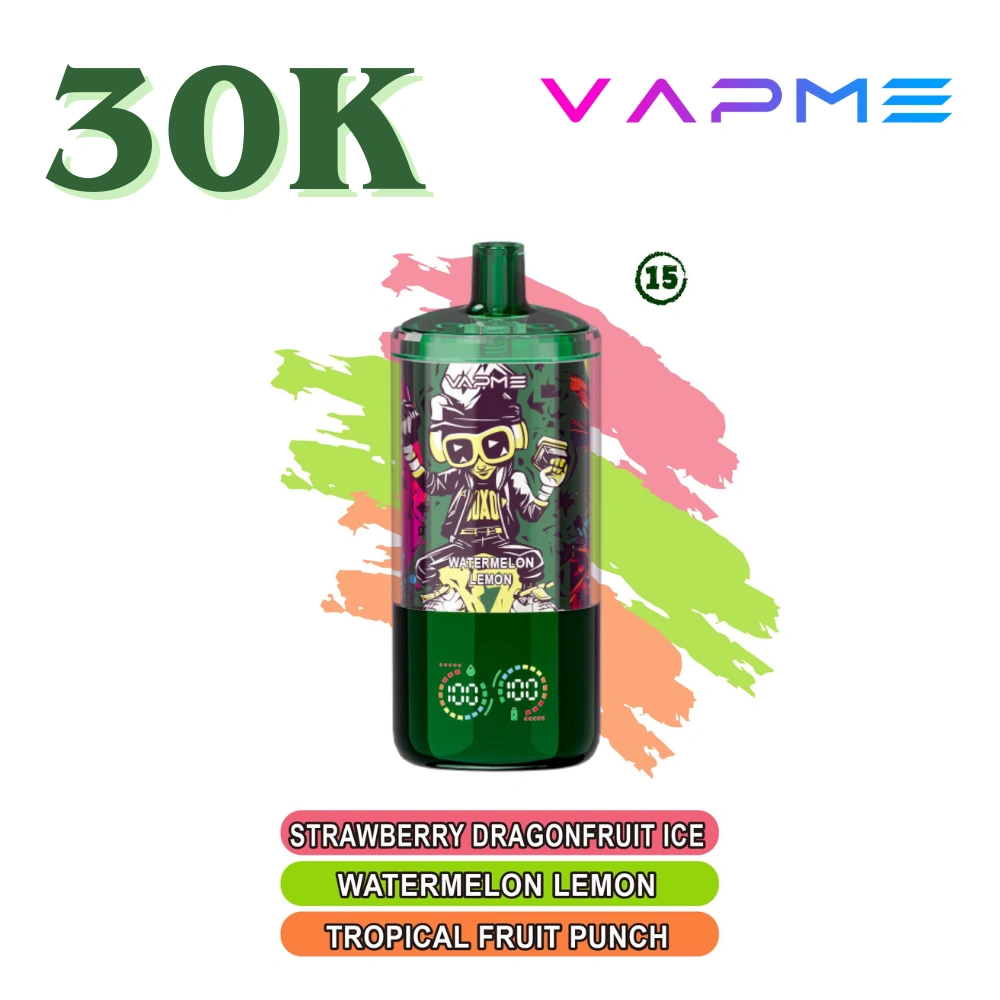 Close-up of Vapme Crystal 30K Vape LED Screen and Type-C Charging Port