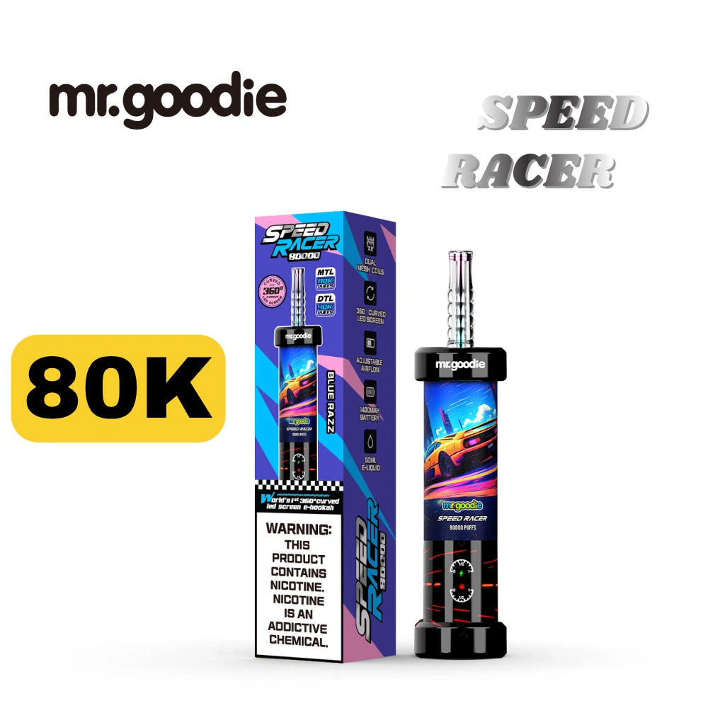Mr. Goodie Speed Racer 80K Puffs Dual Mode Disposable Hookah Vape Wholesale LED Screen Dual Mesh Coil Adjustable Airflow 50ml 1400mAh