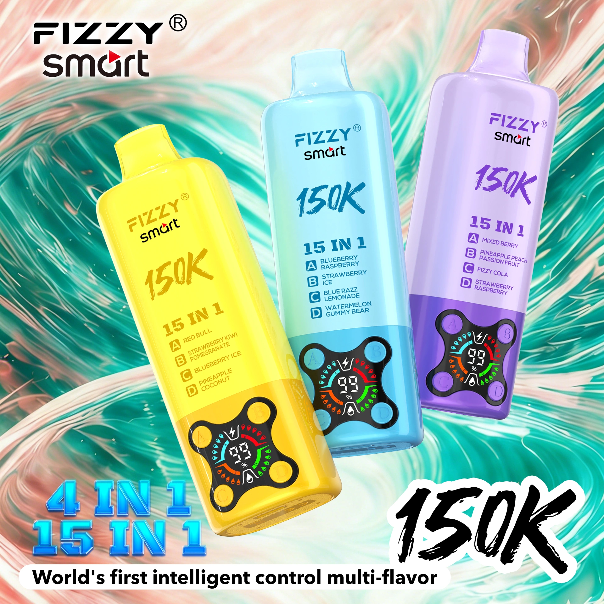 Fizzy Smart 150K disposable vape LED screen smart mode multi flavor device
