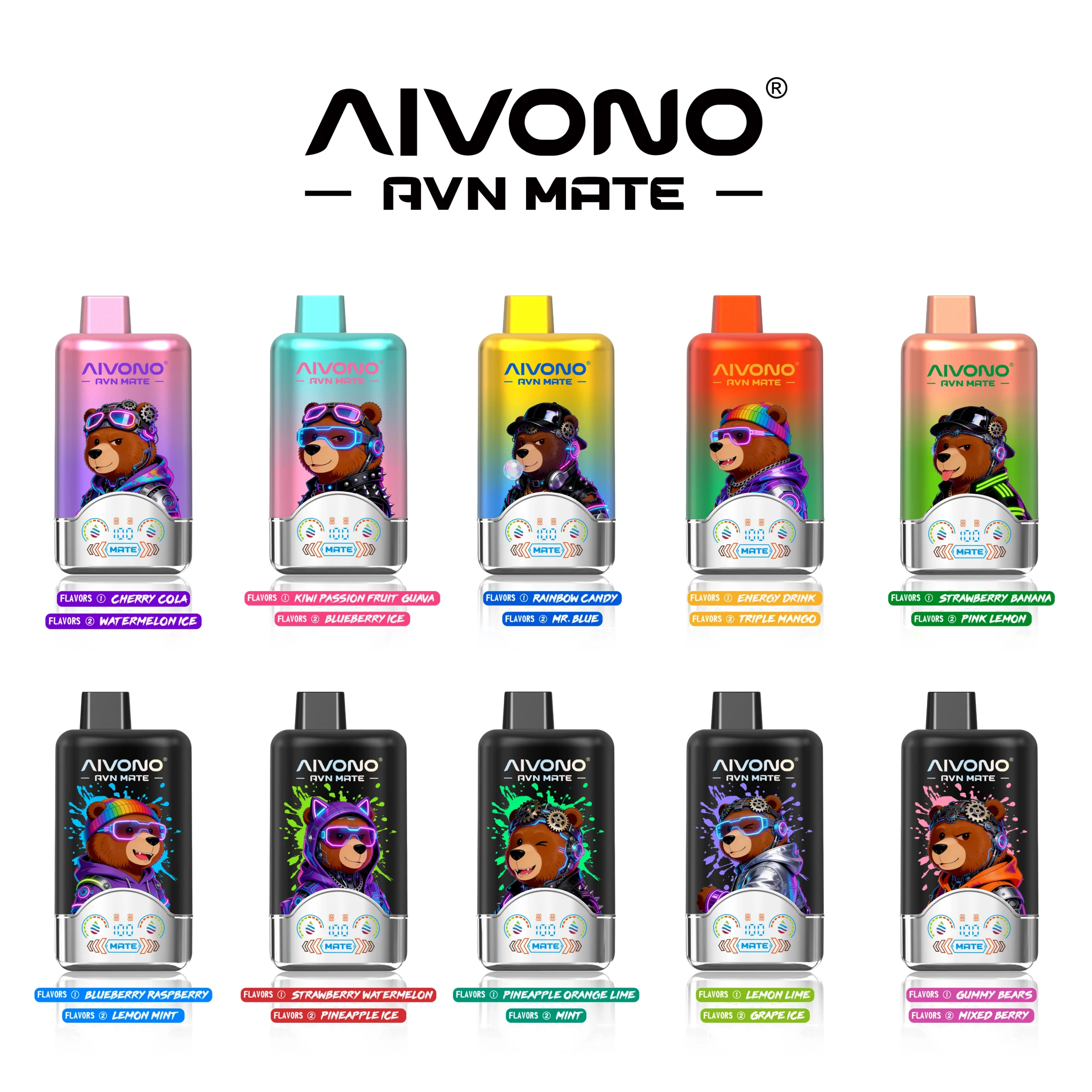 AIVONO AVN MATE 120K 2-in-1 flavors list with dual-flavor combinations for wholesale buyers