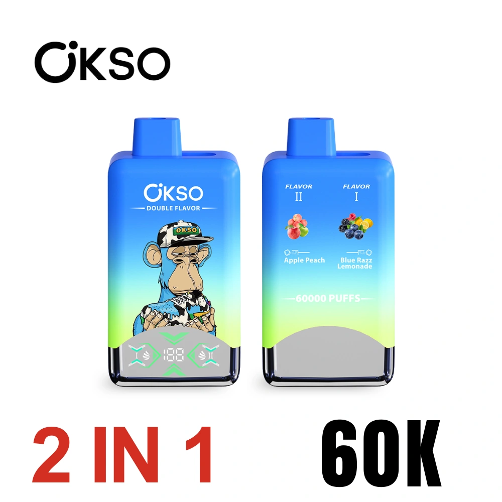 OKSO Double Flavor 60K disposable vape, front and back view, Apple Peach + Blue Razz Lemonade