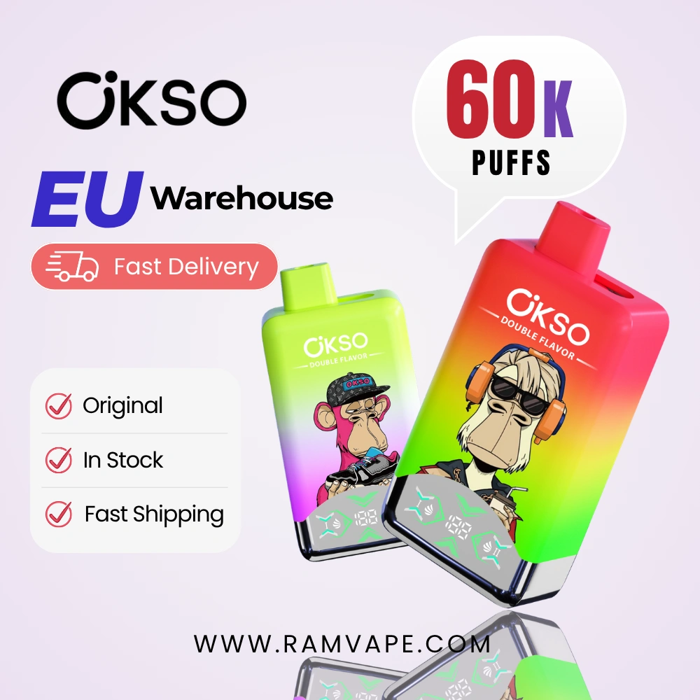 OKSO Vape descartável de 60 mil baforadas Sabor Duplo, armazém na UE em stock para venda por grosso com entrega rápida