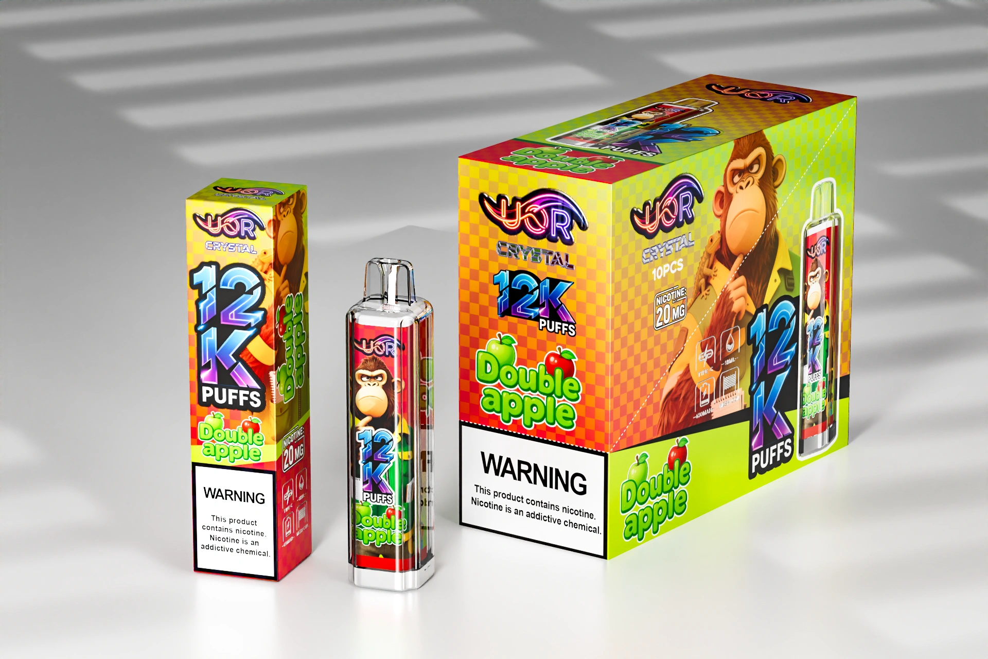 UOR Crystal 12K disposable vape with box and carton, Double Apple flavor, China warehouse wholesale