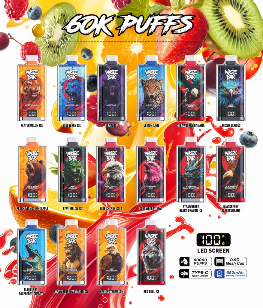 WASPE BAR 60K flavors list for wholesale buyers, China warehouse supply