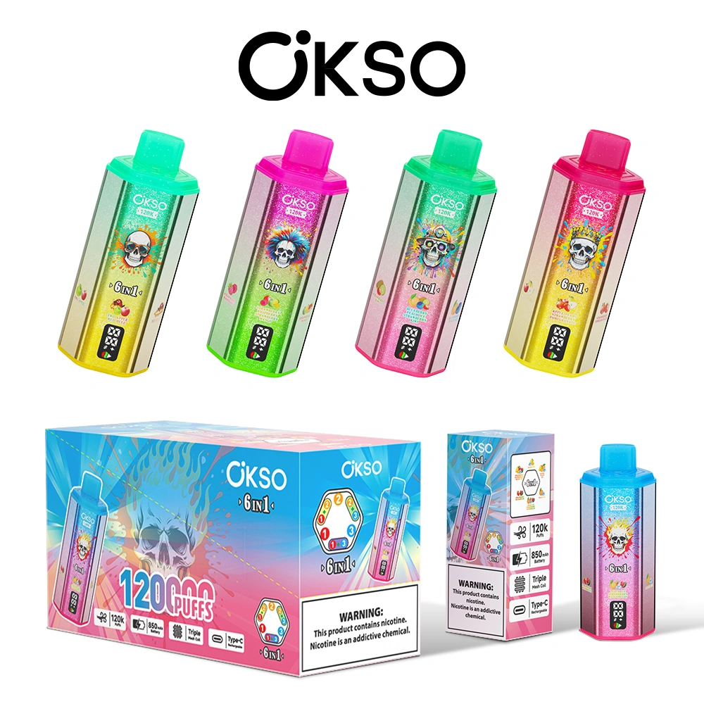OKSO 6 in 1 120K disposable vape packaging set with device, retail box and outer box