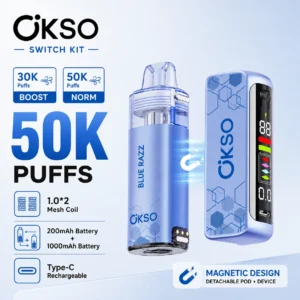OKSO Switch Kit 50K disposable vape main image showing 50K puffs and magnetic detachable pod design