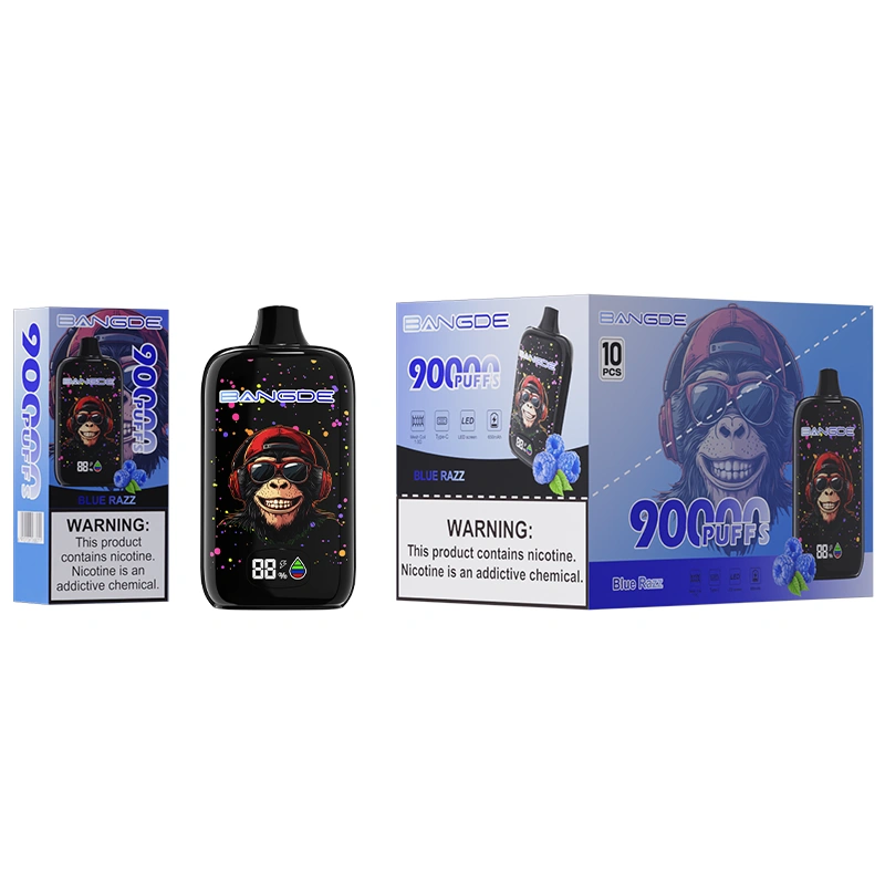 Velkoobchodní jednorázový vaporizér Bang DE 90K Blue Razz s maloobchodní krabicí a vnější krabicí