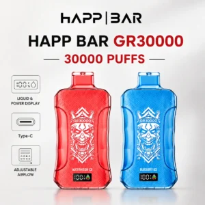 Happ Bar GR30000 30000 puffs disposable vape with liquid and power display, Type-C charging and adjustable airflow