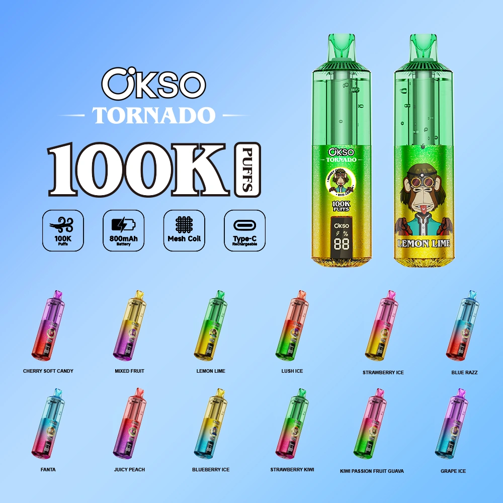 OKSO Tornado 100K disposable vape flavor chart with product specs