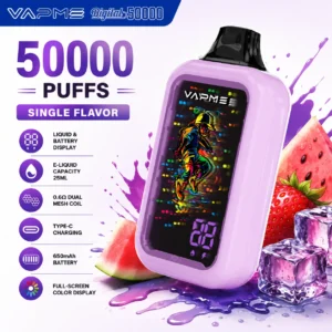 VAPME Digital 50K strawberry watermelon flavor disposable vape with full screen display and 50000 puffs
