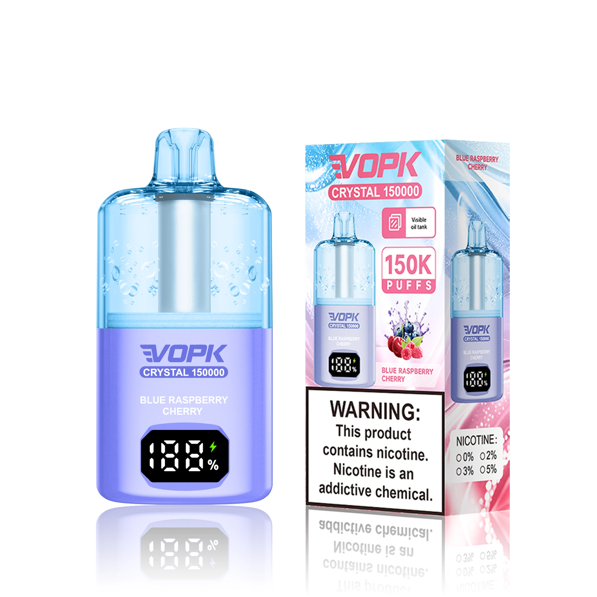VOPK Crystal 150K blue raspberry cherry disposable vape with retail box for wholesale
