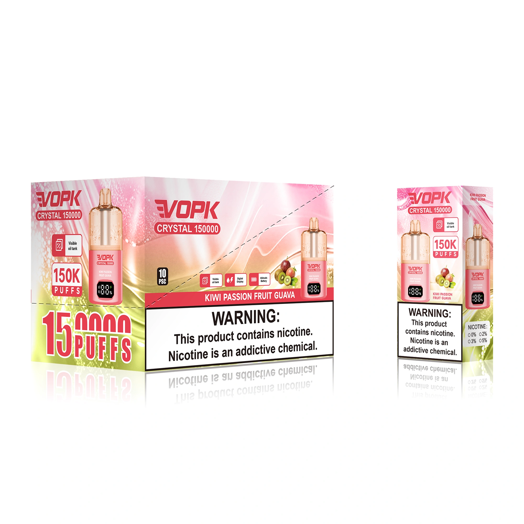 VOPK Crystal 150K kiwi passion fruit guava disposable vape packaging for wholesale