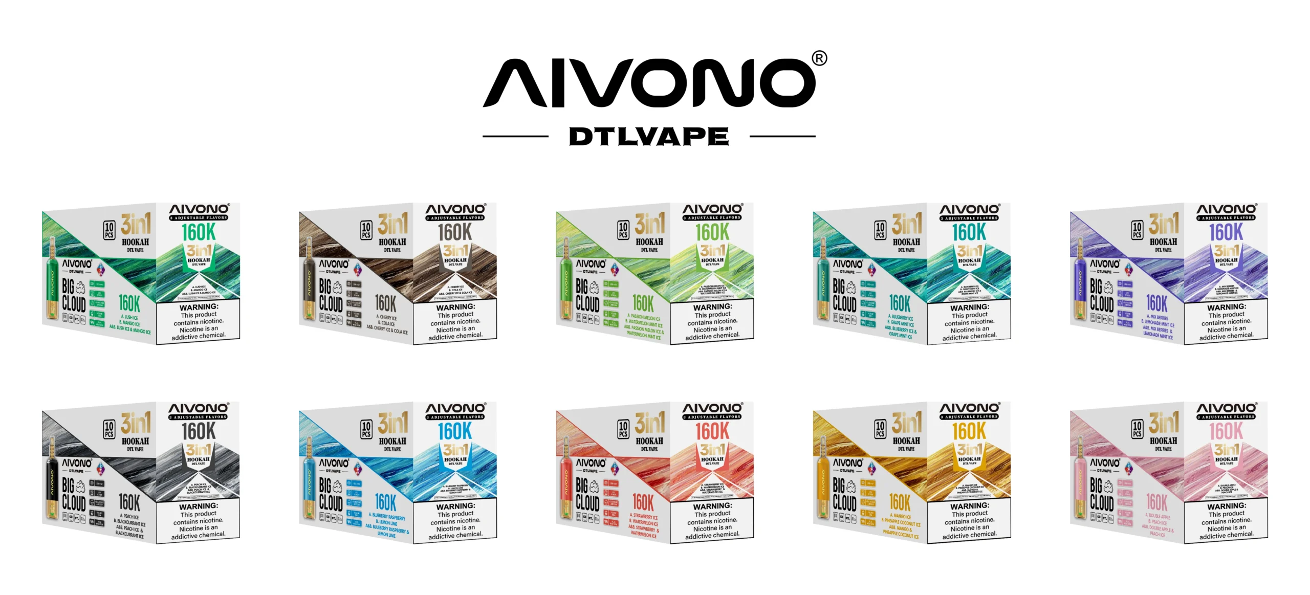 AIVONO DTL 160K flavour combinations and wholesale boxes