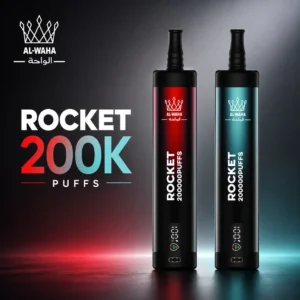 AL-WAHA Rocket 200K disposable vape with digital display and dual color device design