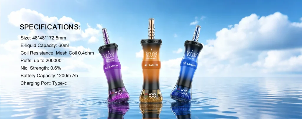 ATVS AL SAHIM 200K vape spetsifikatsioonid 60 ml mahutavuse ja 1200 mAh akuga