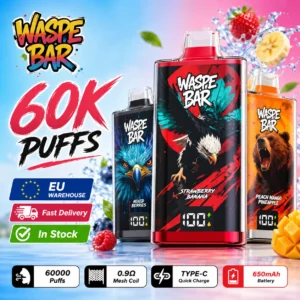 EU warehouse Waspe Bar 60K disposable vape assorted flavors stock image with fast delivery and in-stock service