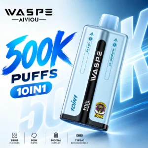 WASPE Quinton 500K 10 in 1 disposable vape with digital display and Type-C charging